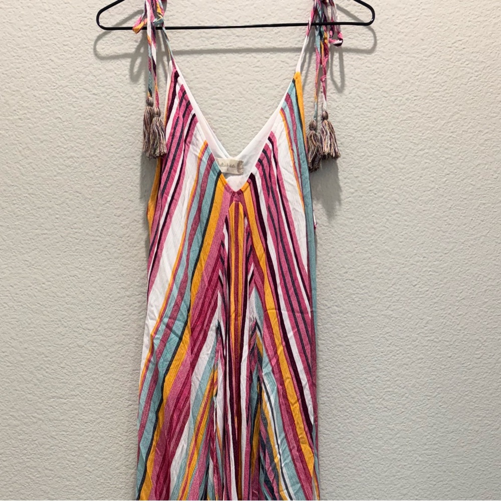 Altar’d State Quesada Maxi Dress Rainbow Stripe Side Slit Tassels Small EUC - Picture 5 of 8